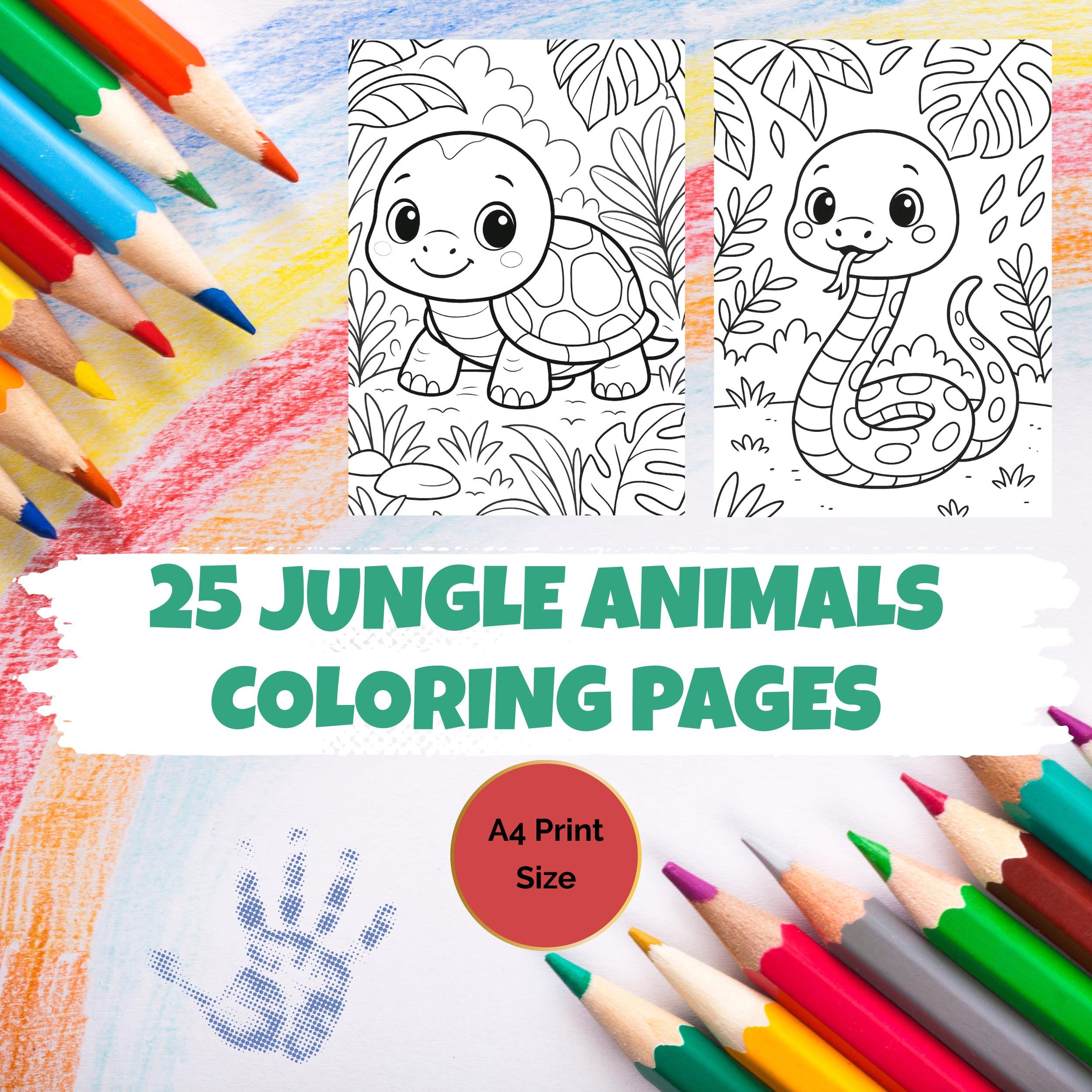 25 Jungle Animal Coloring Pages for Kids, Cute Safari Coloring Sheets ...