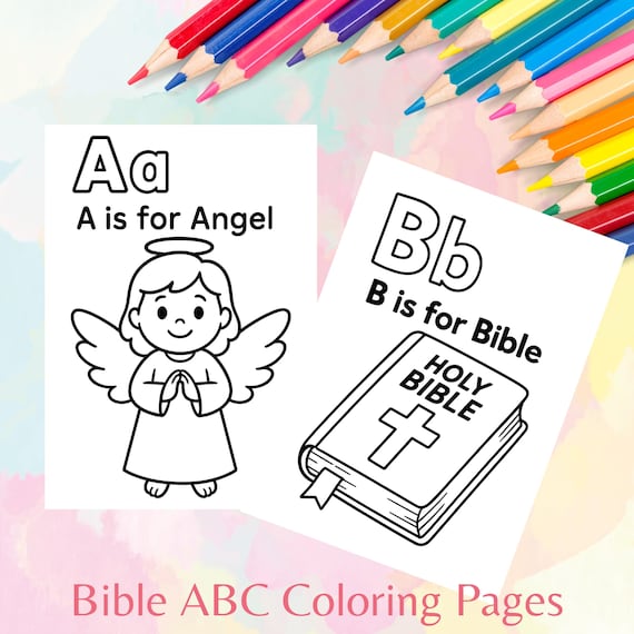 ABC Bible Coloring Pages for Kids, Christian Alphabet Coloring Book, Sunday School Printable, Preschool Learning & Religious Activity