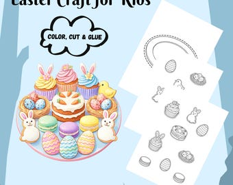 Easter Dessert Craft Printable, Bunny Cupcake Cut Glue Activity (Instant Download)