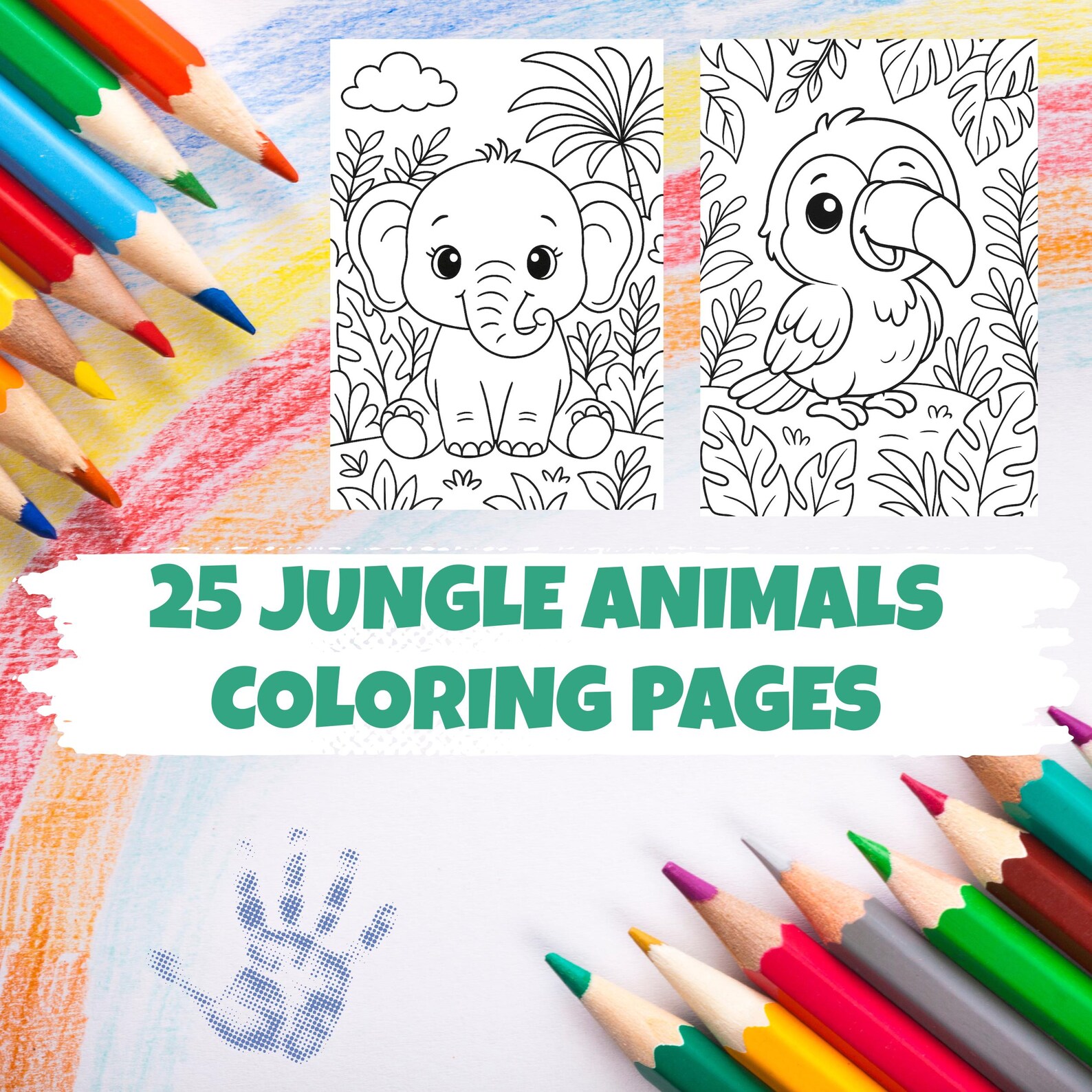 25 Jungle Animal Coloring Pages for Kids, Cute Safari Coloring Sheets ...