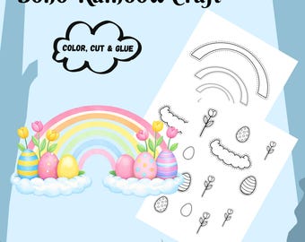 Boho Rainbow Easter Craft Activity | Preschool Cut and Glue Fine Motor Worksheet (Digital Download)