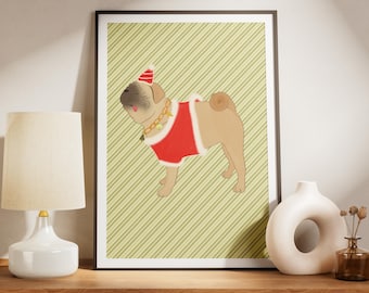 Pug Christmas Poster Digital Download, Santa Pug Printable Wall Art, Gift for Dog Lovers