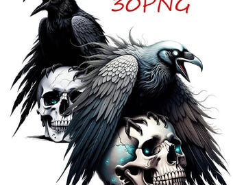Dark Raven Clipart – 30 PNG Transparent Backgrounds, Gothic Bird Art, Digital Download