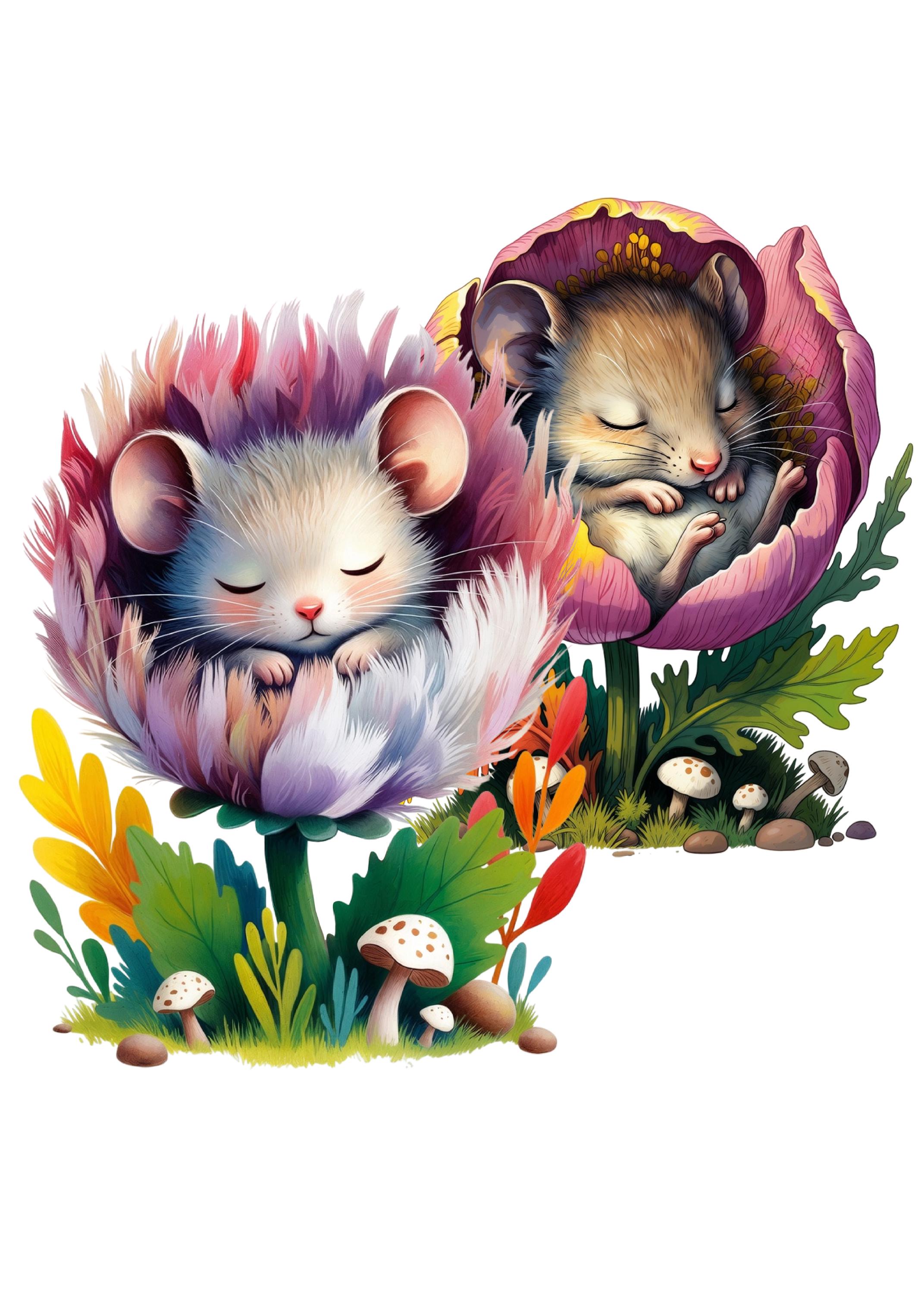 Sleeping Mouse Flower Clipart – Spring Floral Character, 30 PNG Set ...