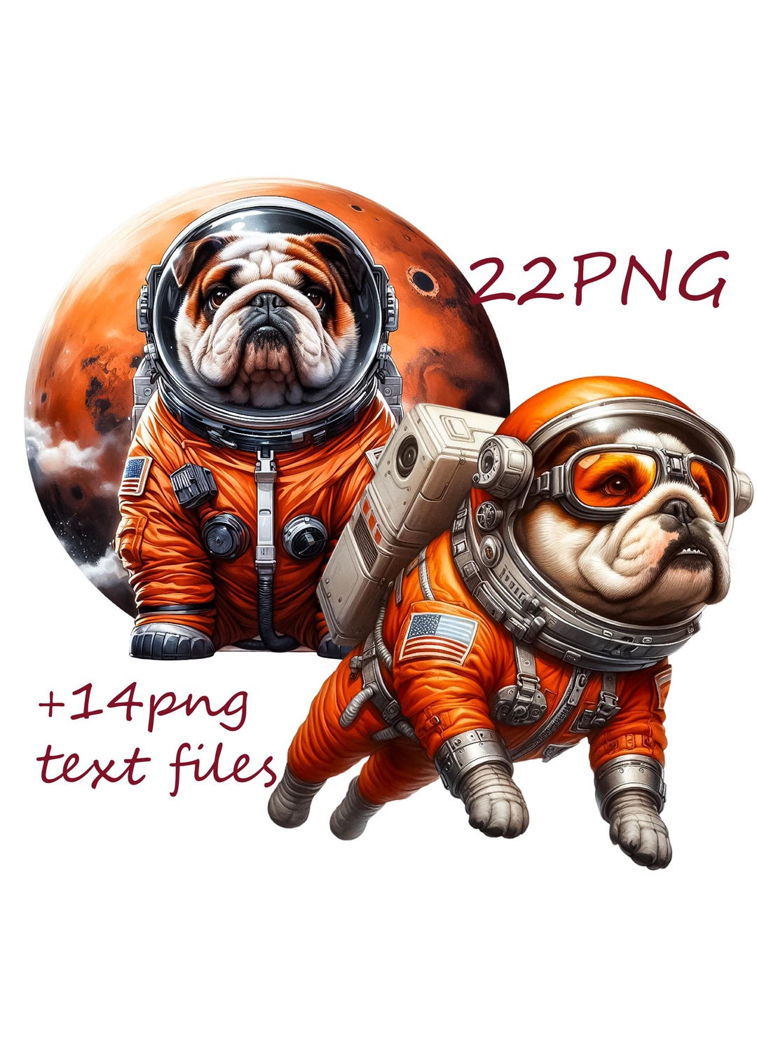 Space Bulldog Clipart – Astronaut Dog Illustration Set, 22 PNG and 14 ...