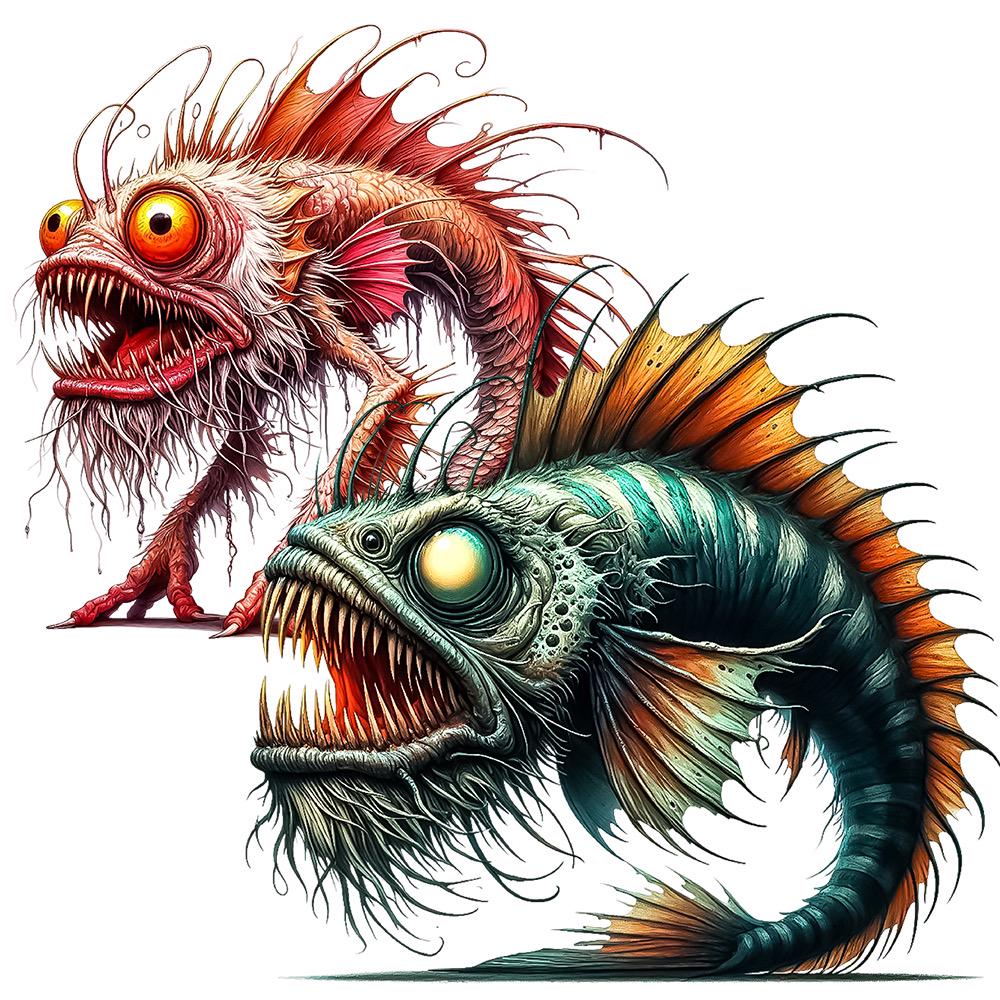 Scary Fish Clipart – 30 PNG Transparent Backgrounds, Dark Sea Creature ...