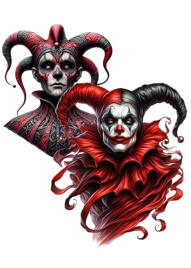 Jester Ruffle Banner Creepy Jester Clipart – 25 PNG Transparent Background, Digital Download ...