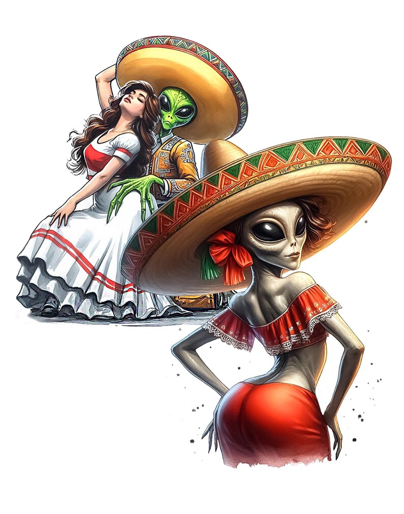 Alien Mexican Girl Clipart - 30 PNG, Transparent Backgrounds, Digital ...