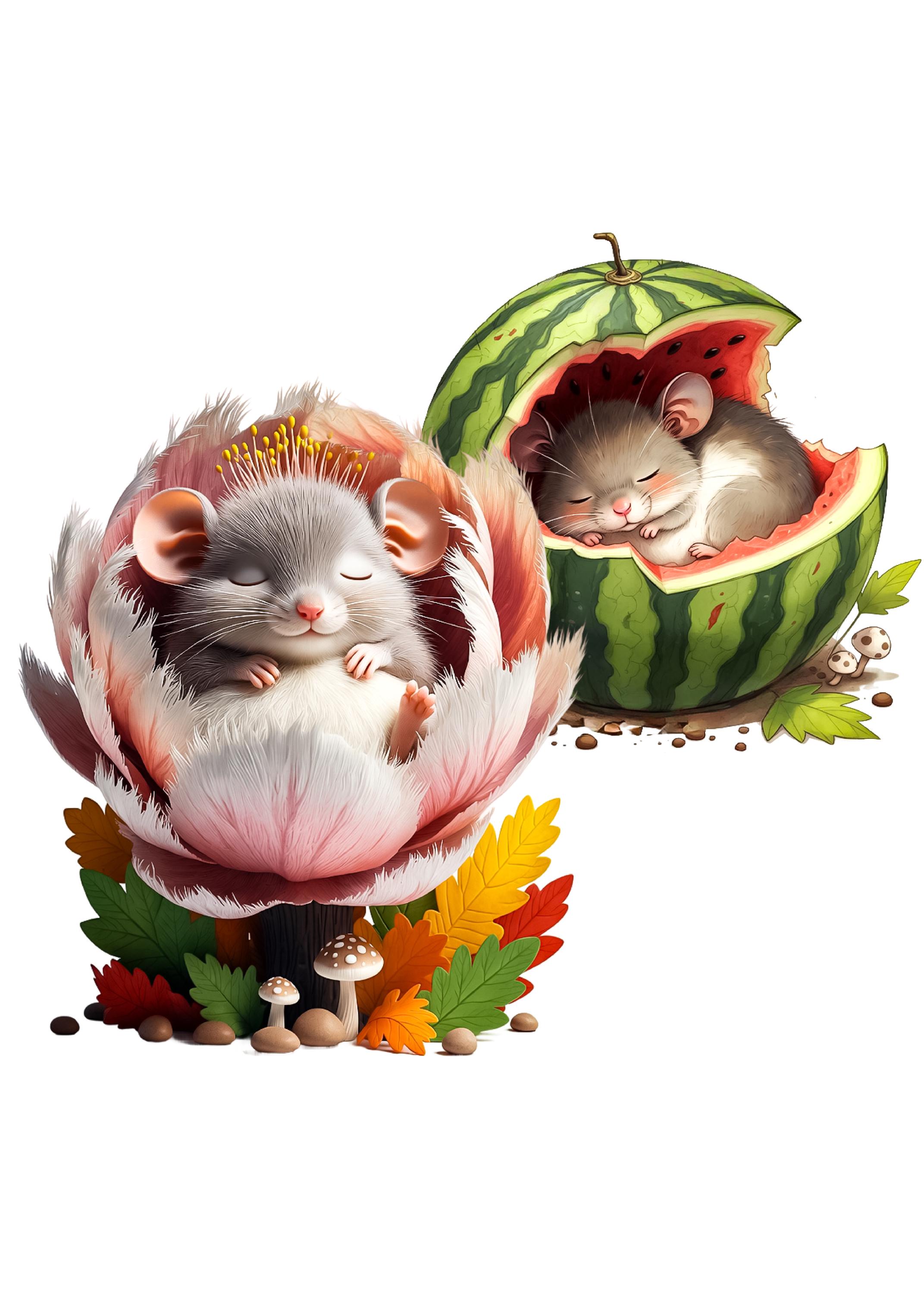 Sleeping Mouse Flower Clipart – Spring Floral Character, 30 PNG Set ...