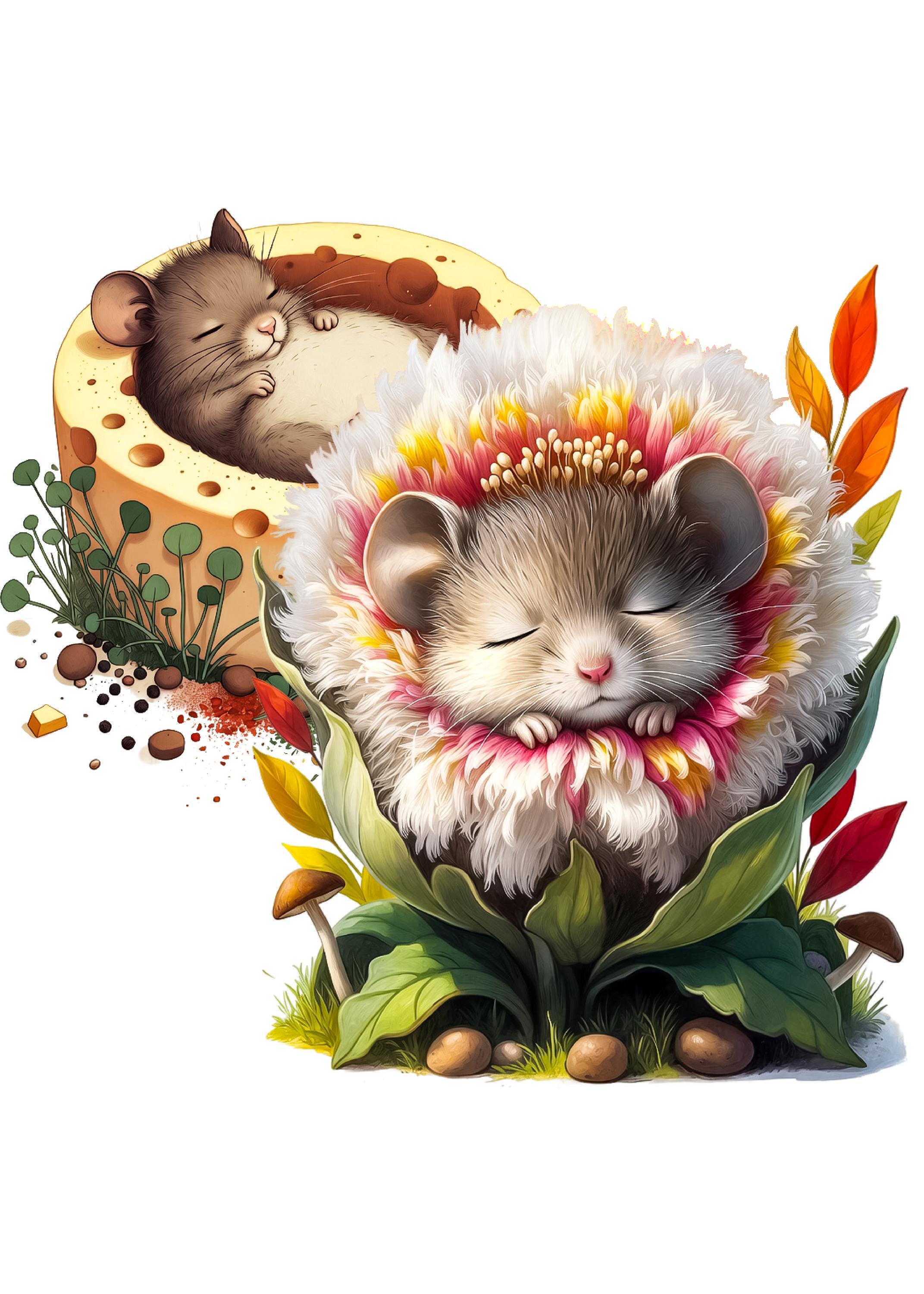Sleeping Mouse Flower Clipart – Spring Floral Character, 30 PNG Set ...