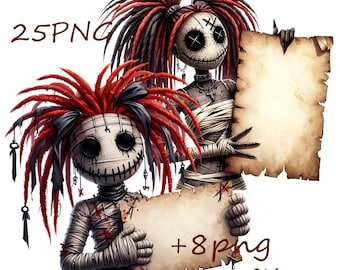 Voodoo Doll Clipart – Spooky Gothic Character Set 25 PNG Digital Download