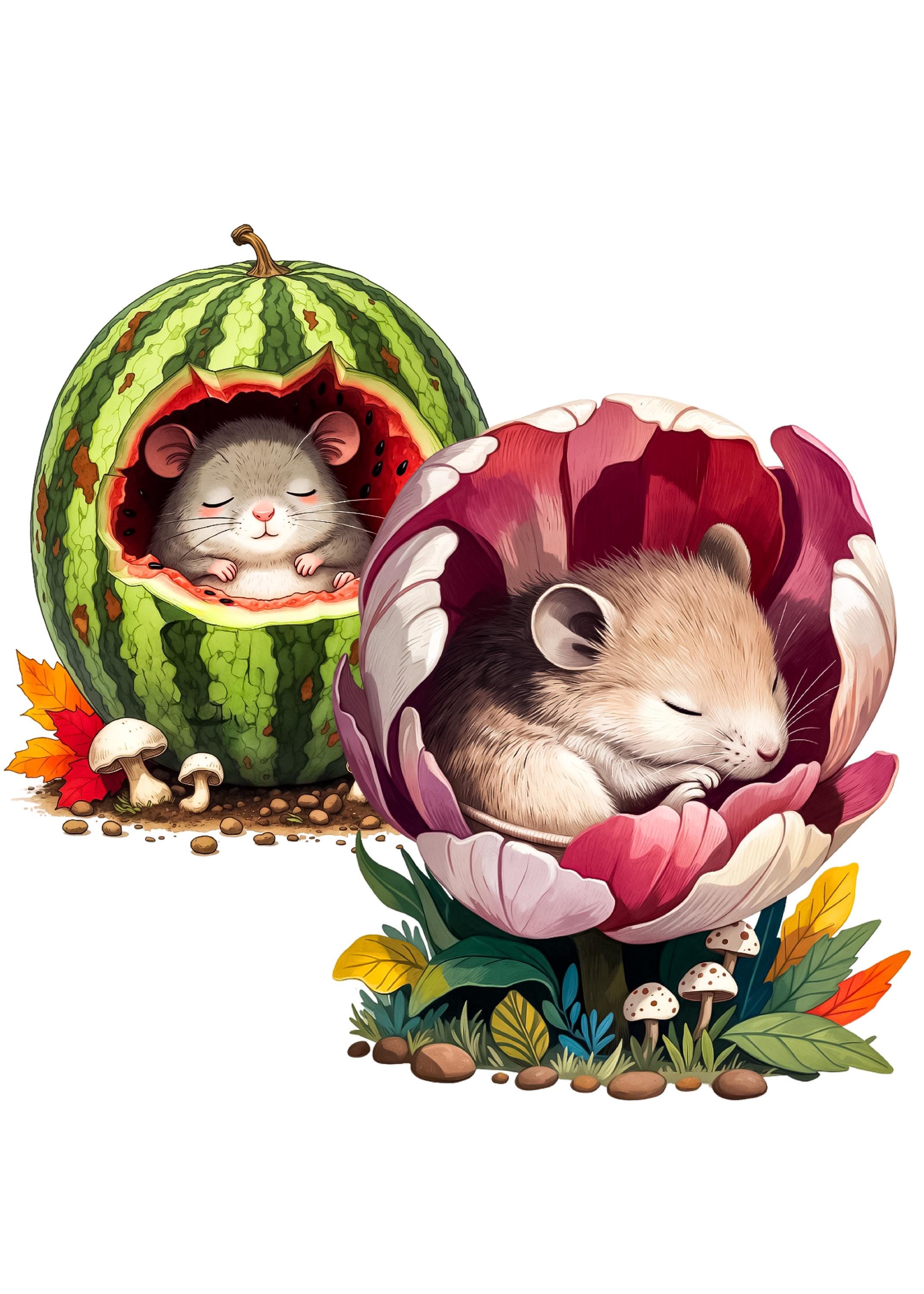 Sleeping Mouse Flower Clipart – Spring Floral Character, 30 PNG Set ...