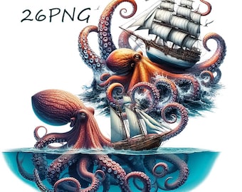 Octopus PNG Clipart - 26 PNG Transparent Background Images (Digital Download)