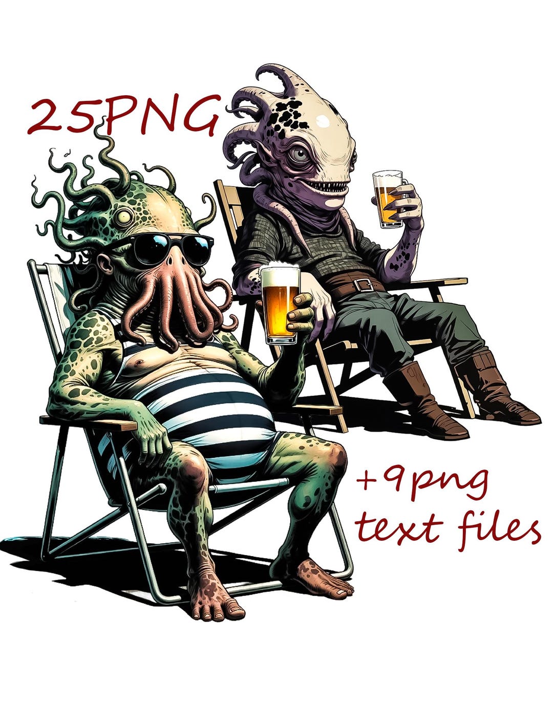 Alien Clipart - Character Set 25 PNG With 9 Text Graphics Digital ...