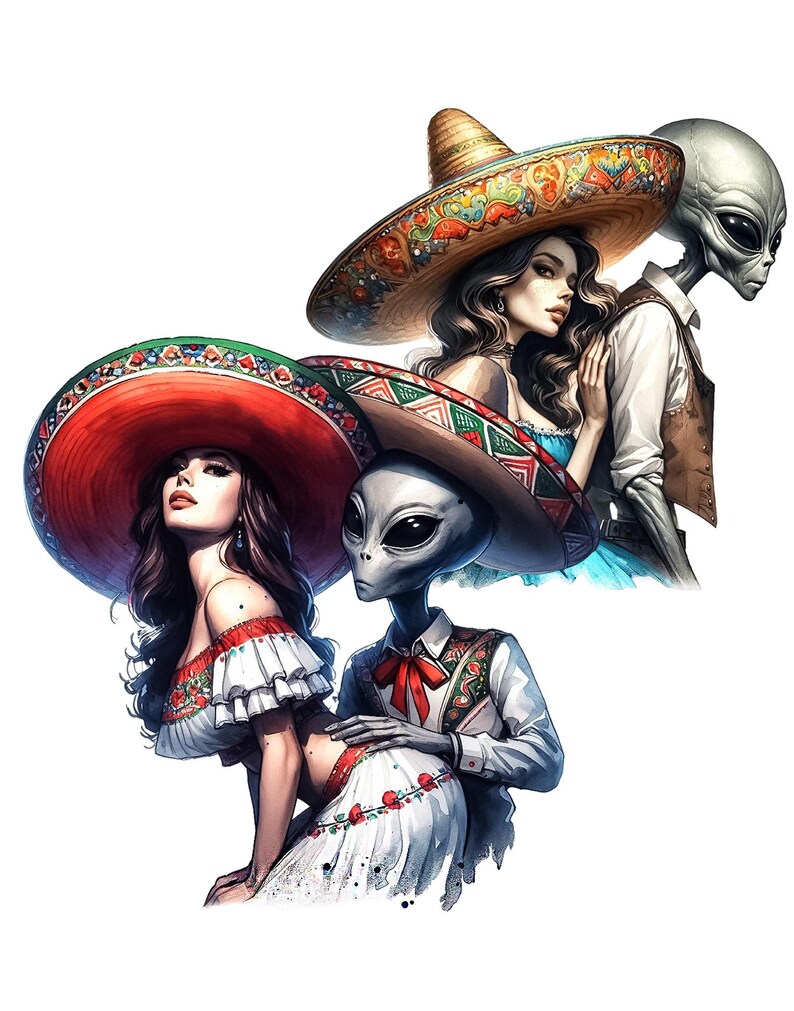 Alien Mexican Girl Clipart - 30 PNG, Transparent Backgrounds, Digital ...