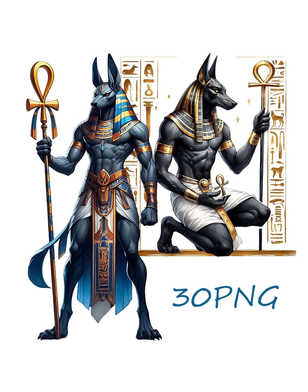 Anubis Egyptian God Clipart – Mythology Character Set 30 PNG Digital ...