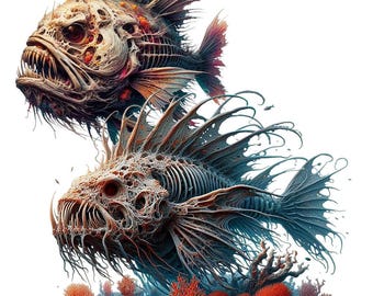 Enge vissen clipart – 25 transparante png-achtergronden, donkere zeedieren kunst, digitale download