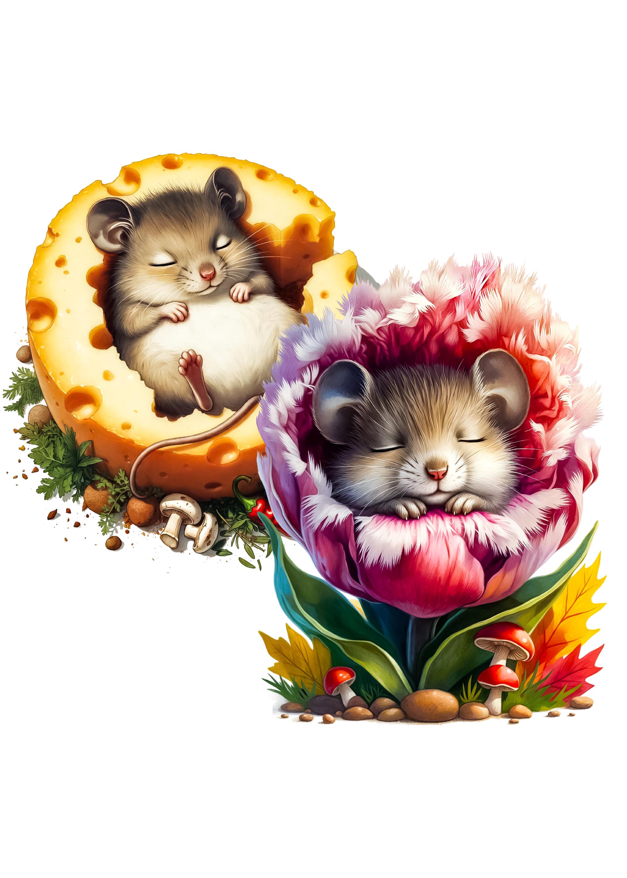 Sleeping Mouse Flower Clipart – Spring Floral Character, 30 PNG Set ...