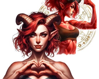 Demon Girl Clipart – 28 PNG Transparent Backgrounds, Dark Fantasy Female Demon Art, Digital Download