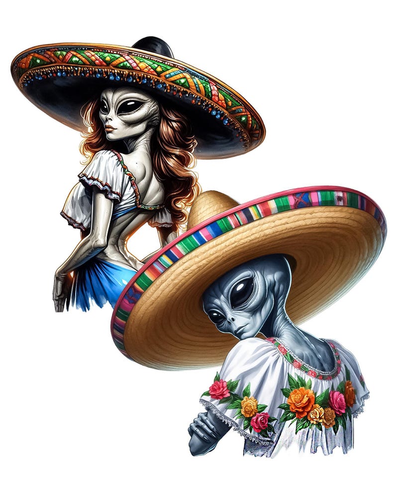 Alien Mexican Girl Clipart - 30 PNG, Transparent Backgrounds, Digital ...