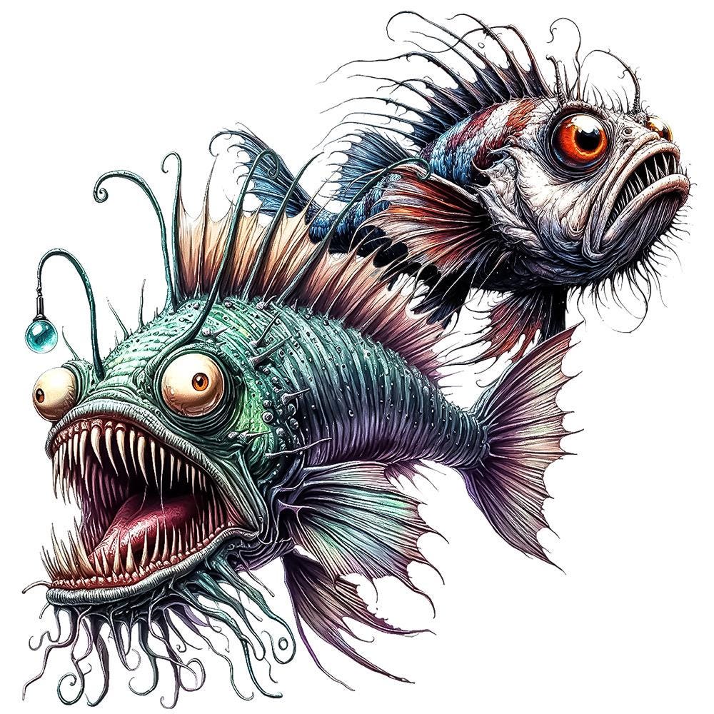 Scary Fish Clipart – 30 PNG Transparent Backgrounds, Dark Sea Creature ...