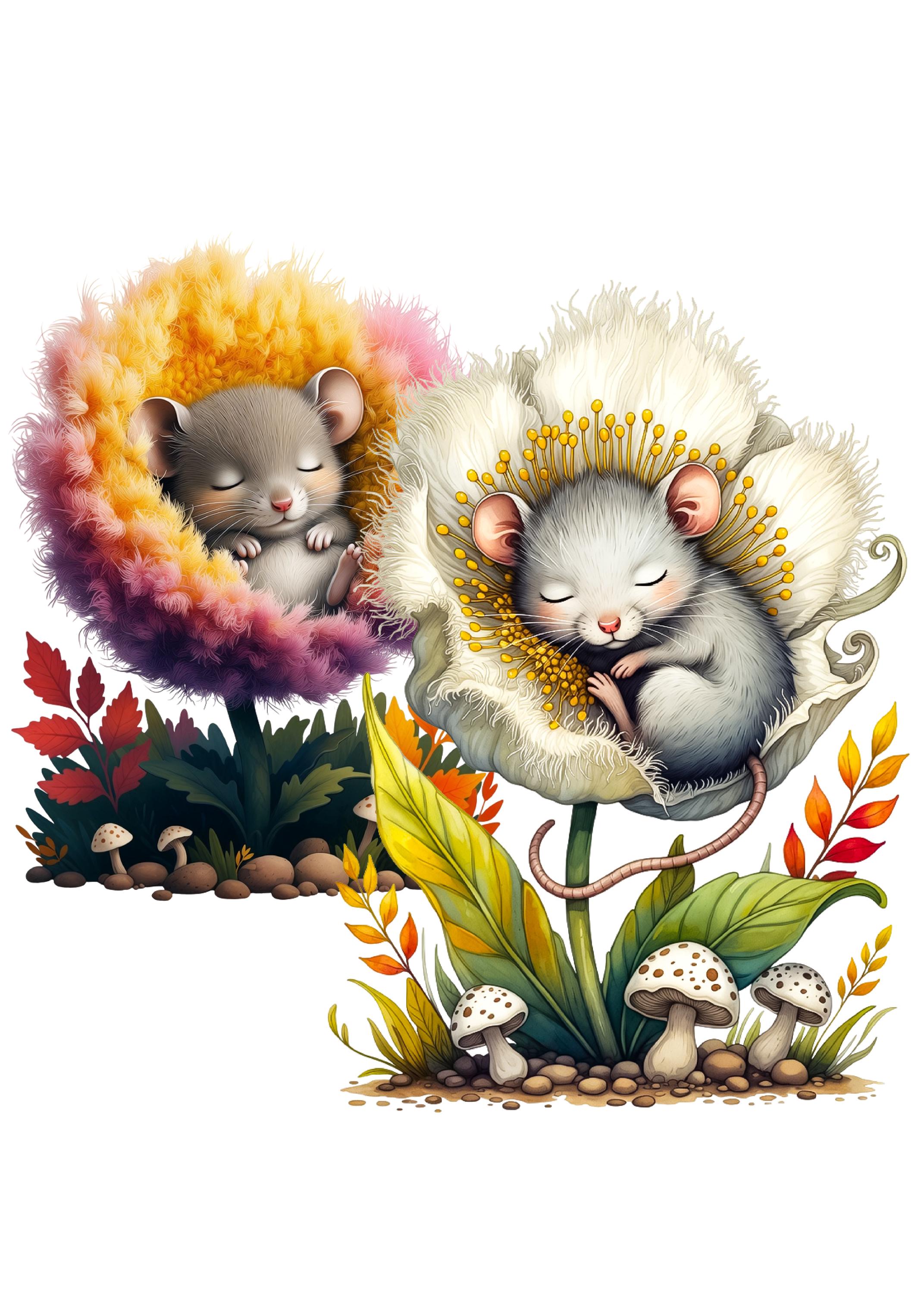 Sleeping Mouse Flower Clipart – Spring Floral Character, 30 PNG Set ...
