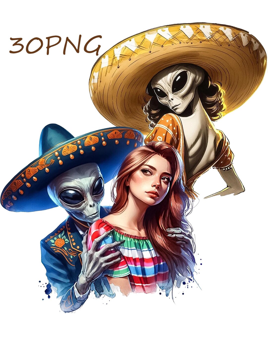 Alien Mexican Girl Clipart - 30 PNG, Transparent Backgrounds, Digital ...