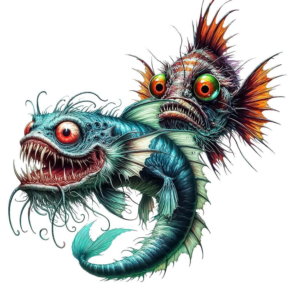 Scary Fish Clipart – 30 PNG Transparent Backgrounds, Dark Sea Creature ...
