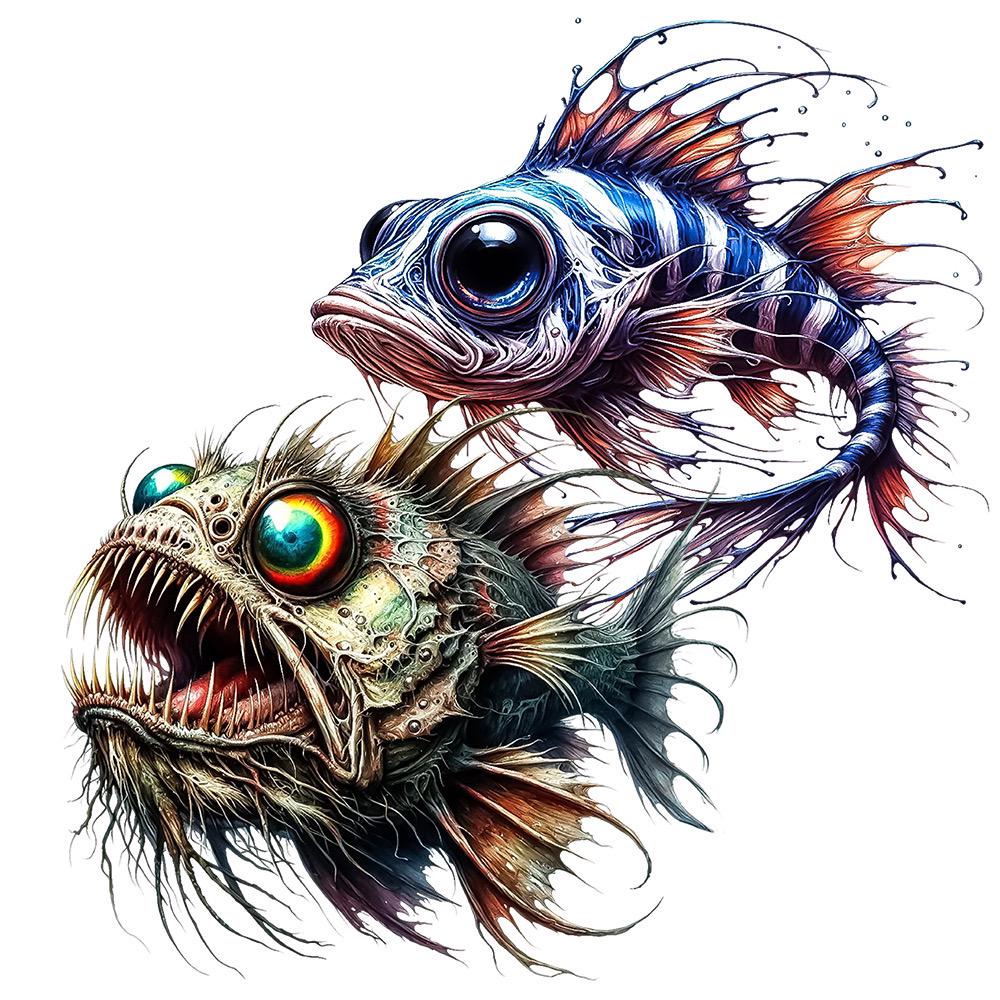 Scary Fish Clipart – 30 PNG Transparent Backgrounds, Dark Sea Creature ...