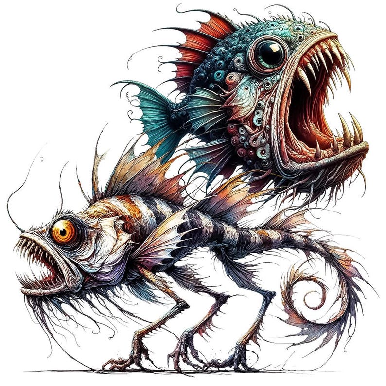 Scary Fish Clipart – 30 PNG Transparent Backgrounds, Dark Sea Creature ...