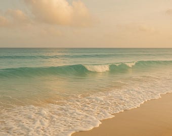 Lámina decorativa de atardecer costero en la playa – Descarga digital / Formato 16:9, Decoración costera, Fotografía oceánica