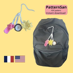 Patron Crochet Charms Plage Bijou de Sac PDF, Tuto Grigri Sac à Dos Fr/En, Beach Bag Charm Crochet Pattern, Summer Backpack Keychain PDF