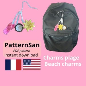 Patron Crochet Charms Plage Bijou de Sac PDF, Tuto Grigri Sac à Dos Fr/En, Beach Bag Charm Crochet Pattern, Summer Backpack Keychain PDF