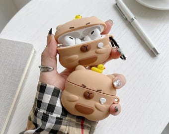 Capybara Cute AirPods Case Cartoon Protective Cover Wireless Earphone Case Compatible with AirPods 1 2 3 Pro