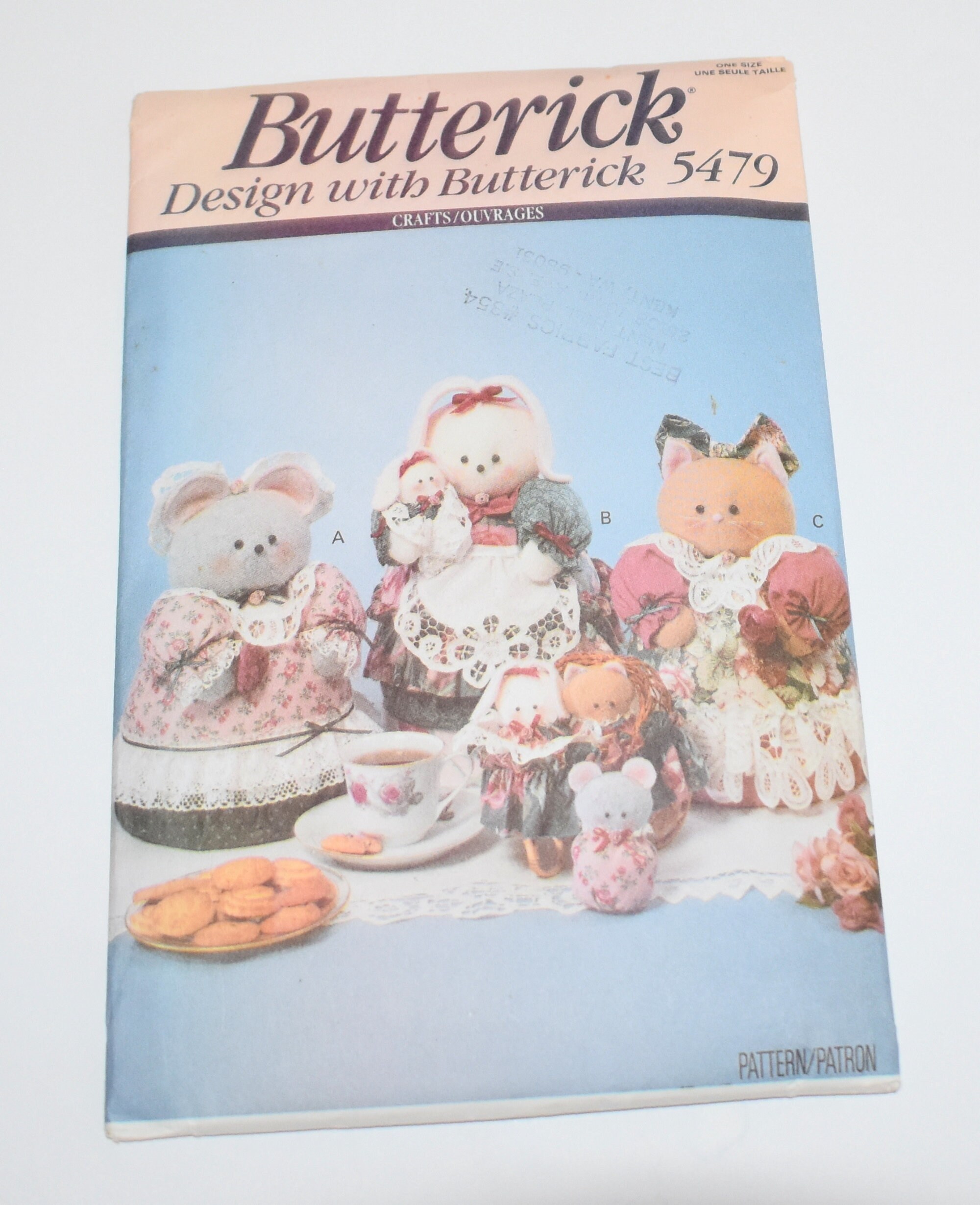 Mouse Bunny and Cat cookie tins Butterick sewing pattern Doll Making ...