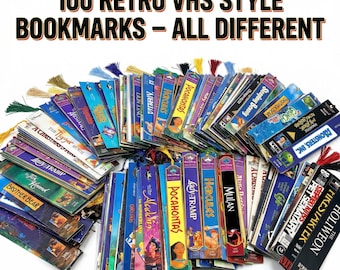 Pack of 100 Printable Vintage VHS Tape Bookmarks – Retro 80s-90s Nostalgia, Book Lovers Digital Download