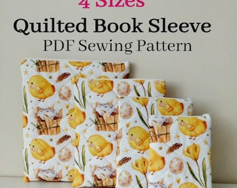 Quilted Book Sleeve Sewing Pattern 4 Sizes, Fabric Kindle Cover Pdf