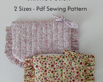 Quilted Ruffle Pouch Bag Sewing Pattern - Zipper Makeup Bag Pdf - Beginner Friendly 2 Sizes
