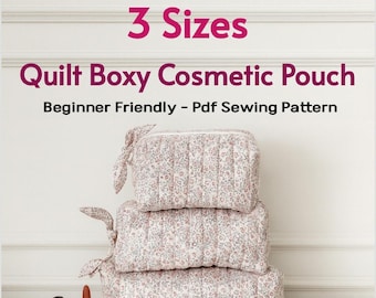 Quilt Boxy Cosmetic Pouch Sewing Pattern, 3 Sizes Makeup Bag Set Pdf