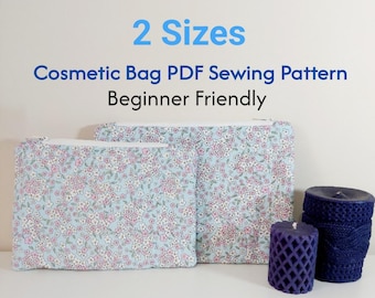 Cosmetic Bag Pdf Sewing Pattern, Quilted Zip Pouch, Tolietry Bag Digital Download