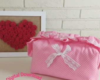 Quilted Frill Makeup Bag Sewing Pattern, Beginner Friendly Zipper Pouch, Cosmetic Boxy Pouch Pdf