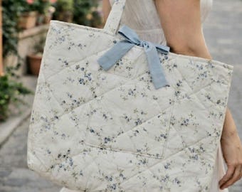 Quilted Tote Bag Sewing Pattern, Large Tote with Bow PDF Digital Download