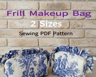 Frill Makeup Bag Sewing Pattern, 2 Sizes Zipper Quilted Pouch Bag Pdf, Beginner Friendly