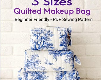 Makeup Bag Sewing Pattern: 3 Sizes , Quilted Boxy Pouch Pdf, Travel Cosmetic Set Pattern