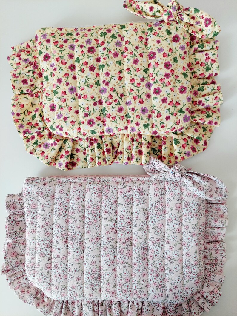 Quilted Ruffle Pouch Bag Sewing Pattern - Zipper Makeup Bag Pdf ...