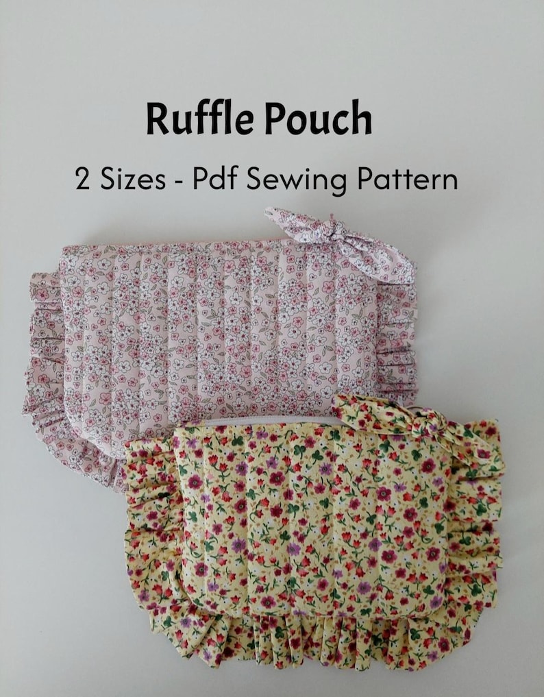 Quilted Ruffle Pouch Bag Sewing Pattern - Zipper Makeup Bag Pdf ...