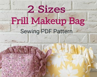 Quilted Frill Makeup Bag Sewing Pattern, 2 Sizes Zipper Cosmetic Pouch Pdf , Instant Download