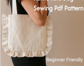 Ruffle Tote Bag Sewing Pattern, Shopping Pouch Pdf Pattern, Beginner Friendly Template