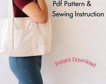 Tote Bag Sewing Pattern - Shopper Bag Pdf - Beginner Friendly