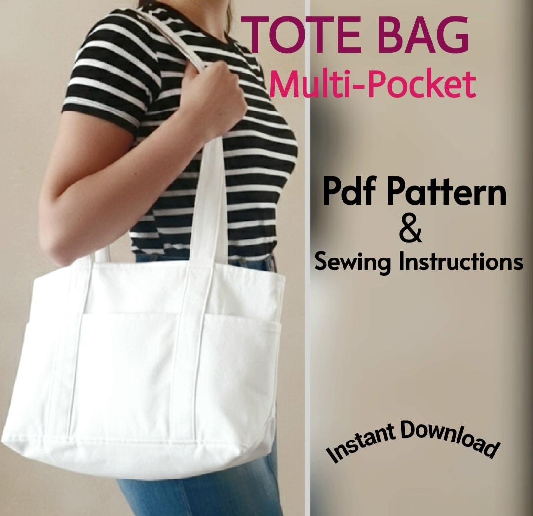 Canvas Tote Bag Sewing Pattern, Multi-pocket Shopping Bag Pdf - Etsy